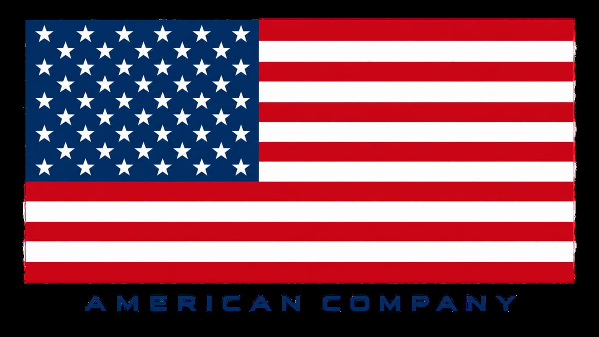 American flag with white stars on blue canton and red and white stripes, labeled American Company below